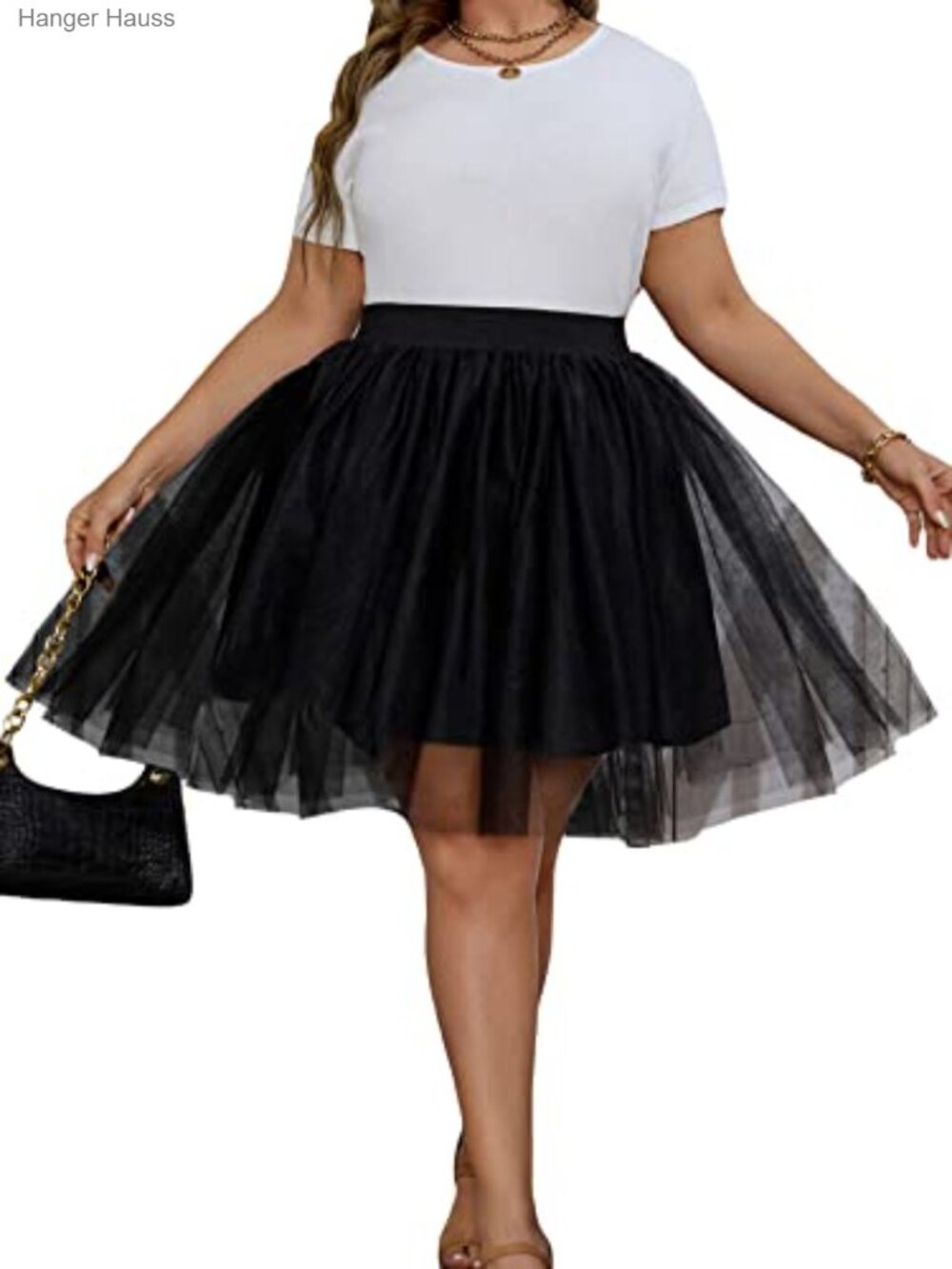 Plus Size Mesh Tulle Midi Skirt High Waist Flared A-Line Party